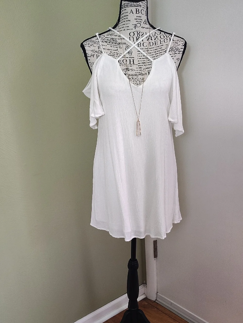 Lulus Afterglow White Strappy Cold Shoulder Mini Shift Dress‎ Large
